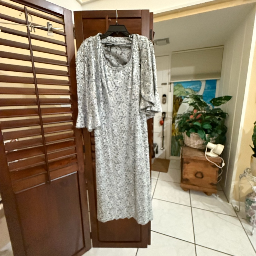 2026 PRICE REDUCTION:   R&M Richards Silver Patterned Maxi Dress